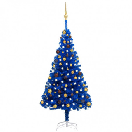 Künstlicher Weihnachtsbaum mit LEDs & Kugeln Blau 150 cm PVC