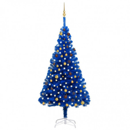 Künstlicher Weihnachtsbaum mit LEDs & Kugeln Blau 210 cm PVC