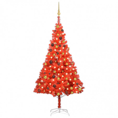 Künstlicher Weihnachtsbaum mit LEDs & Kugeln Rot 180 cm PVC