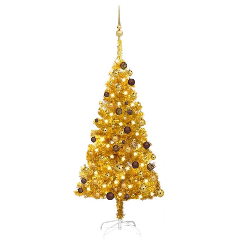 Künstlicher Weihnachtsbaum mit LEDs & Kugeln Golden 120cm PET