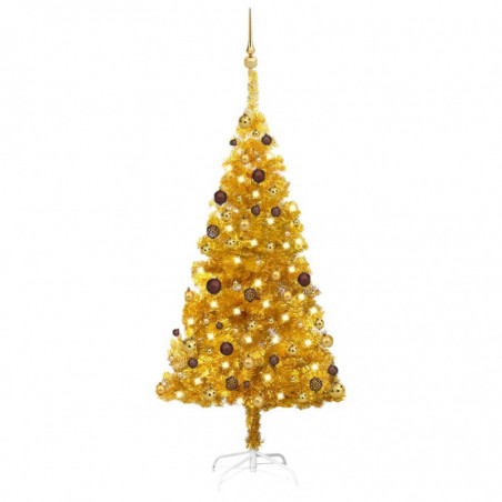 Künstlicher Weihnachtsbaum mit LEDs & Kugeln Golden 150cm PET