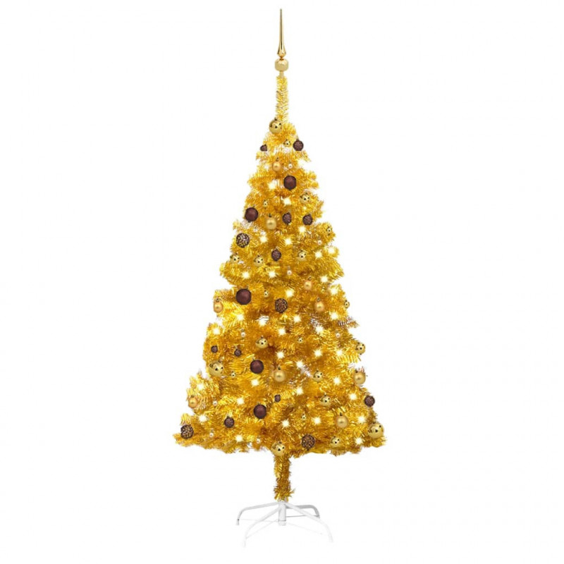 Künstlicher Weihnachtsbaum mit LEDs & Kugeln Golden 180cm PET