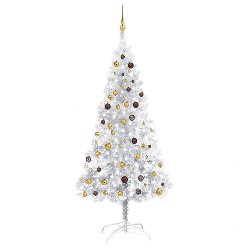 Künstlicher Weihnachtsbaum mit LEDs & Kugeln Silbern 210cm PET