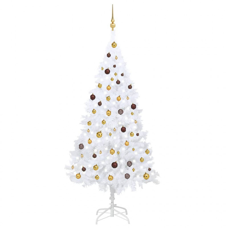 Künstlicher Weihnachtsbaum mit LEDs & Kugeln Weiß 210 cm PVC