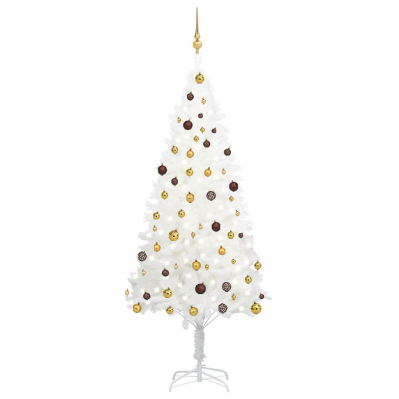 Künstlicher Weihnachtsbaum mit LEDs & Kugeln Weiß 210 cm