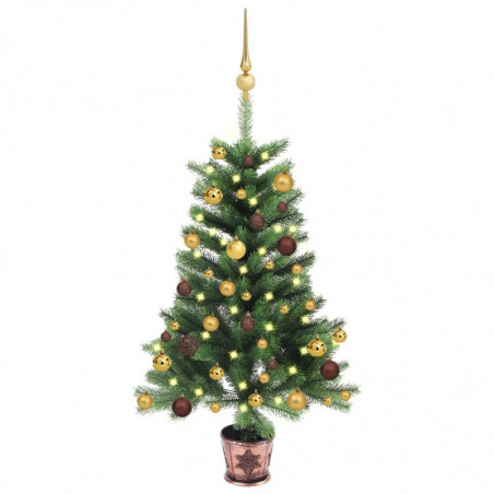 Künstlicher Weihnachtsbaum mit LEDs & Kugeln 90 cm Grün