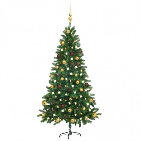 Künstlicher Weihnachtsbaum mit LEDs & Kugeln 150 cm Grün