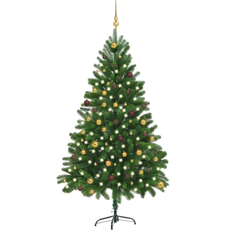 Künstlicher Weihnachtsbaum mit LEDs & Kugeln 210 cm Grün