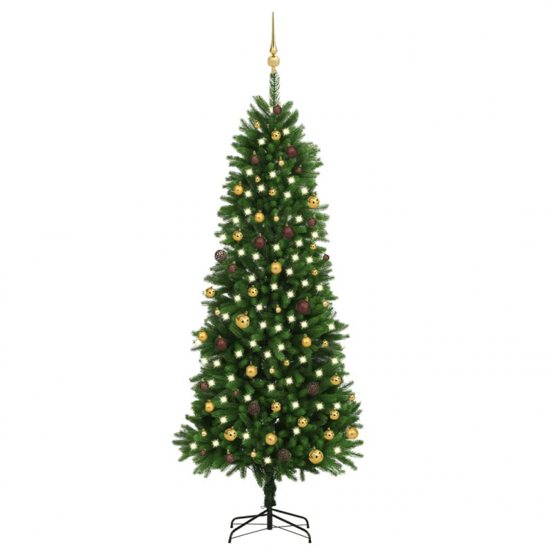 Künstlicher Weihnachtsbaum mit LEDs & Kugeln 240 cm Grün