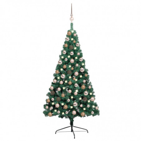 Künstlicher Halber Weihnachtsbaum mit LEDs & Kugeln Grün 120 cm