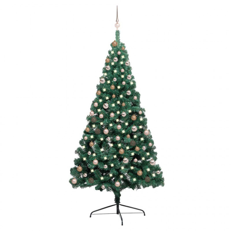 Künstlicher Halber Weihnachtsbaum mit LEDs & Kugeln Grün 210 cm