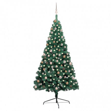 Künstlicher Halber Weihnachtsbaum mit LEDs & Kugeln Grün 210 cm