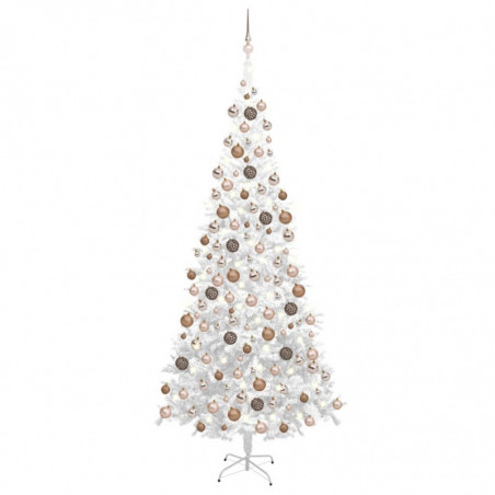 Künstlicher Weihnachtsbaum mit LEDs & Kugeln L 240 cm Weiß