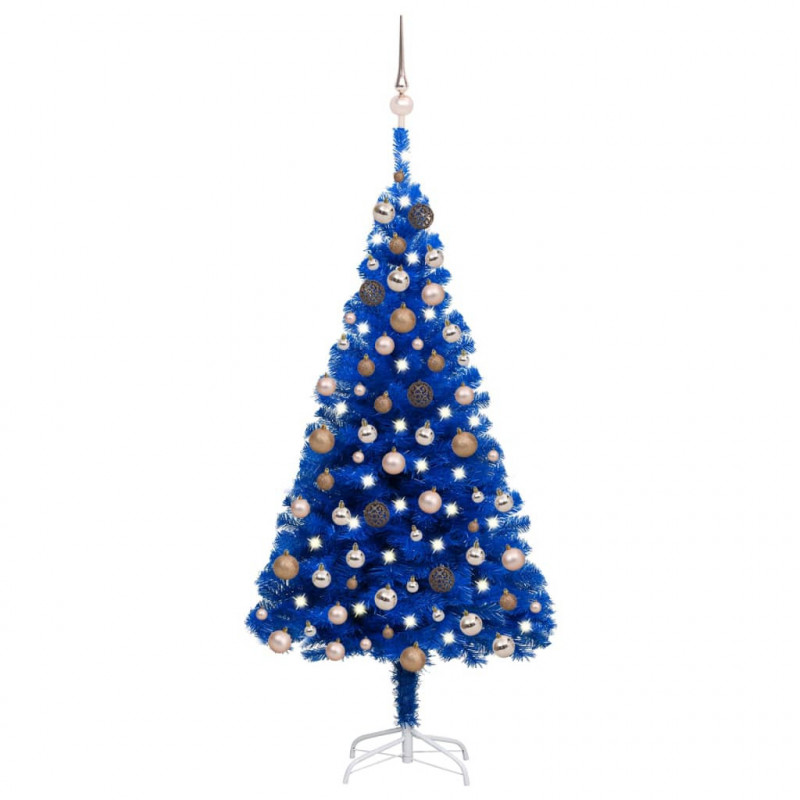 Künstlicher Weihnachtsbaum mit LEDs & Kugeln Blau 120 cm PVC