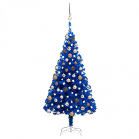 Künstlicher Weihnachtsbaum mit LEDs & Kugeln Blau 180 cm PVC