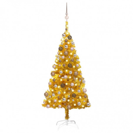 Künstlicher Weihnachtsbaum mit LEDs & Kugeln Golden 150cm PET