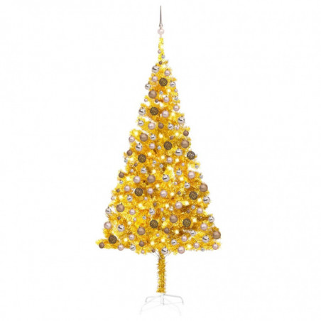 Künstlicher Weihnachtsbaum mit LEDs & Kugeln Golden 240cm PET