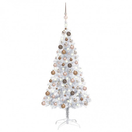 Künstlicher Weihnachtsbaum mit LEDs & Kugeln Silbern 150cm PET