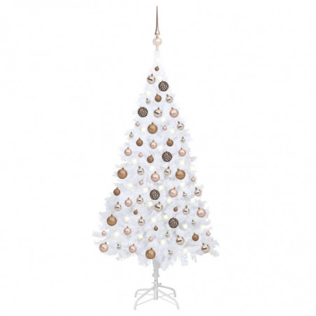 Künstlicher Weihnachtsbaum mit LEDs & Kugeln Weiß 120 cm PVC