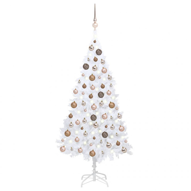 Künstlicher Weihnachtsbaum mit LEDs & Kugeln Weiß 180 cm PVC
