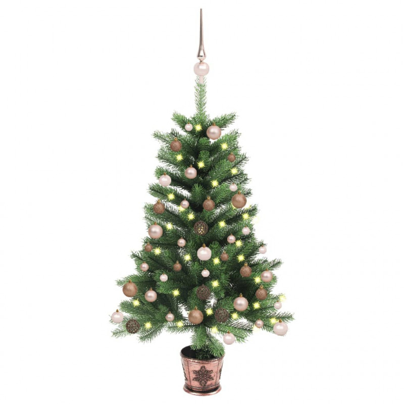 Künstlicher Weihnachtsbaum mit LEDs & Kugeln 90 cm Grün