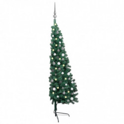 Künstlicher Halber Weihnachtsbaum mit LEDs & Kugeln Grün 150 cm