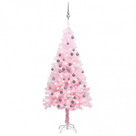 Künstlicher Weihnachtsbaum mit LEDs & Kugeln Rosa 180 cm PVC