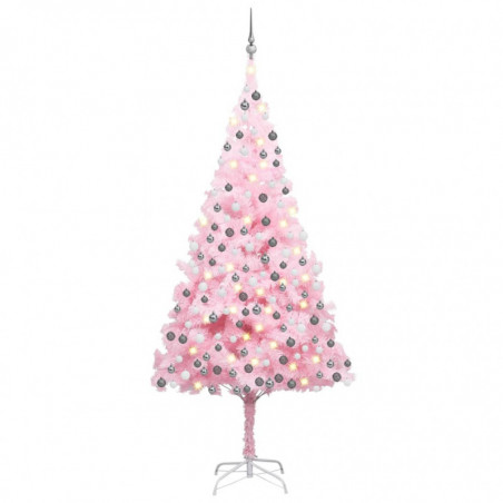 Künstlicher Weihnachtsbaum mit LEDs & Kugeln Rosa 240cm PVC