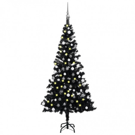 Künstlicher Weihnachtsbaum mit LEDs & Kugeln Schwarz 120cm PVC