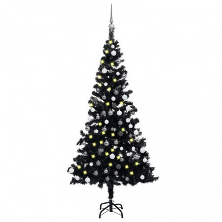 Künstlicher Weihnachtsbaum mit LEDs & Kugeln Schwarz 180cm PVC