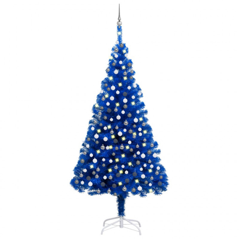 Künstlicher Weihnachtsbaum mit LEDs & Kugeln Blau 240cm PVC