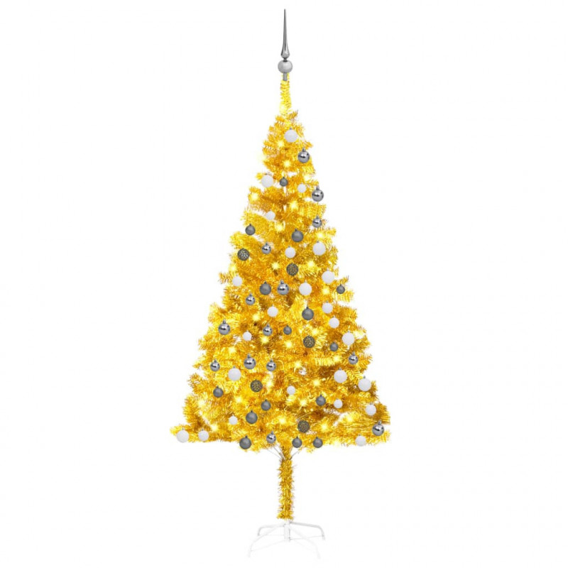 Künstlicher Weihnachtsbaum mit LEDs & Kugeln Golden 180cm PET