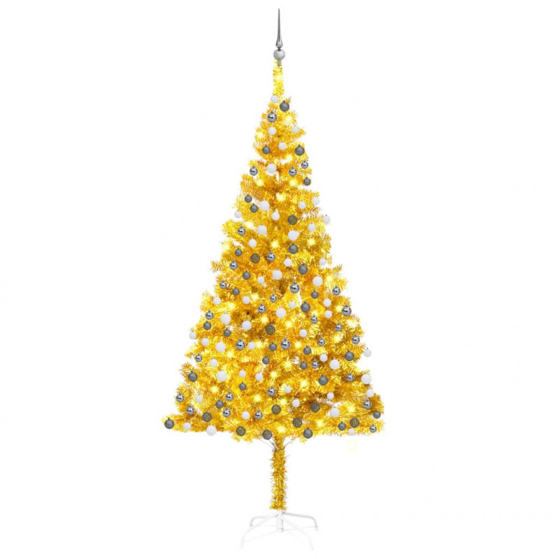 Künstlicher Weihnachtsbaum mit LEDs & Kugeln Golden 210cm PET