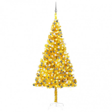 Künstlicher Weihnachtsbaum mit LEDs & Kugeln Golden 240cm PET