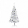 Künstlicher Weihnachtsbaum mit LEDs & Kugeln Silbern 120cm PET