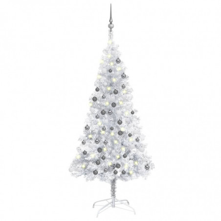 Künstlicher Weihnachtsbaum mit LEDs & Kugeln Silbern 150cm PET
