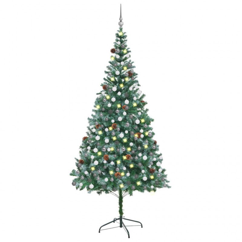 Künstlicher Weihnachtsbaum mit LEDs Kugeln Zapfen 210 cm