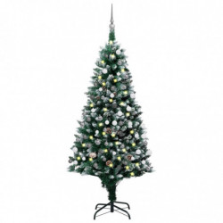 Künstlicher Weihnachtsbaum mit LEDs Kugeln Zapfen 150 cm