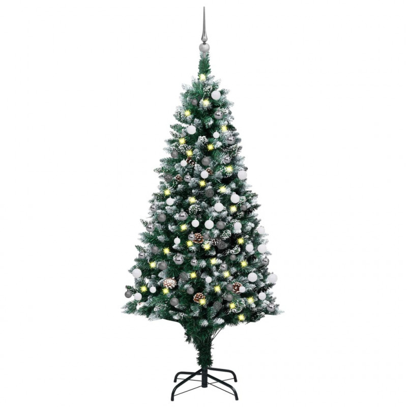 Künstlicher Weihnachtsbaum mit LEDs Kugeln Zapfen 180 cm