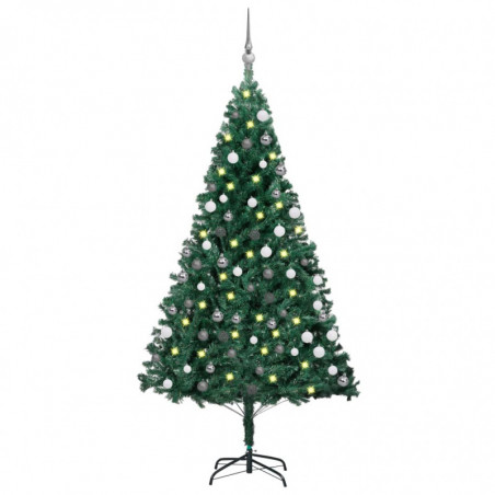 Künstlicher Weihnachtsbaum mit LEDs & Kugeln Grün 180 cm PVC