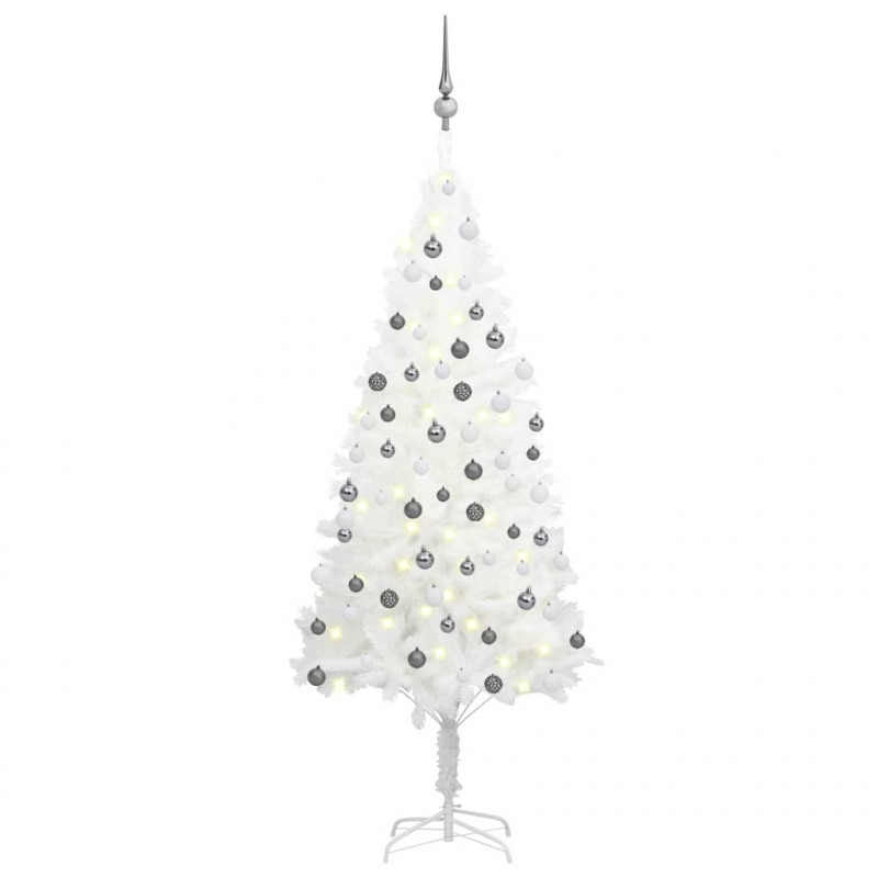 Künstlicher Weihnachtsbaum mit LEDs & Kugeln Weiß 150 cm