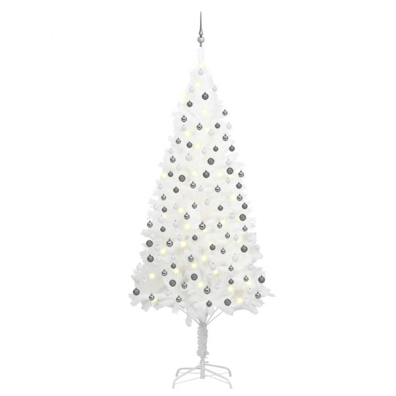 Künstlicher Weihnachtsbaum mit LEDs & Kugeln Weiß 240 cm