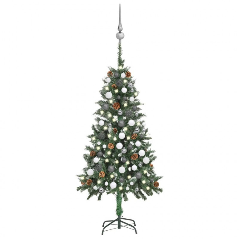 Künstlicher Weihnachtsbaum mit LEDs, Kugeln & Zapfen 150 cm