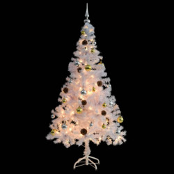 Künstlicher Weihnachtsbaum mit Kugeln und LEDs Weiß 150 cm