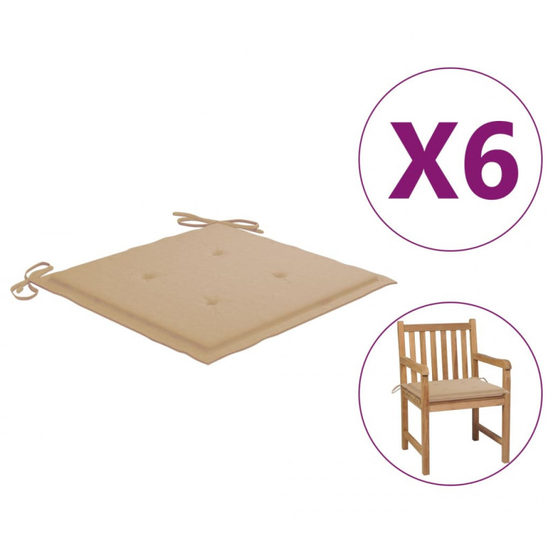 Gartenstuhl-Kissen 6 Stk. Beige 50x50x3 cm Stoff