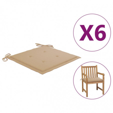 Gartenstuhl-Kissen 6 Stk. Beige 50x50x3 cm Stoff