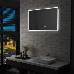 LED-Badspiegel mit Touch-Sensor und Zeitanzeige 100×60 cm