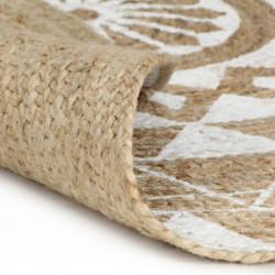 Teppich Handgefertigt Jute mit weißem Aufdruck 90 cm