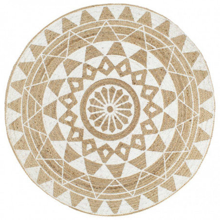 Teppich Handgefertigt Jute mit weißem Aufdruck 120 cm