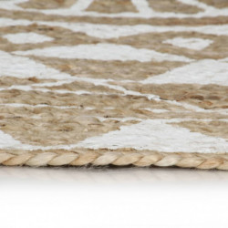Teppich Handgefertigt Jute mit weißem Aufdruck 120 cm